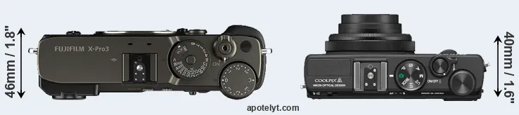 Compare X-Pro3 versus Coolpix A top