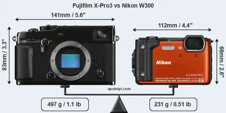 Size Fujifilm X-Pro3 vs Nikon W300