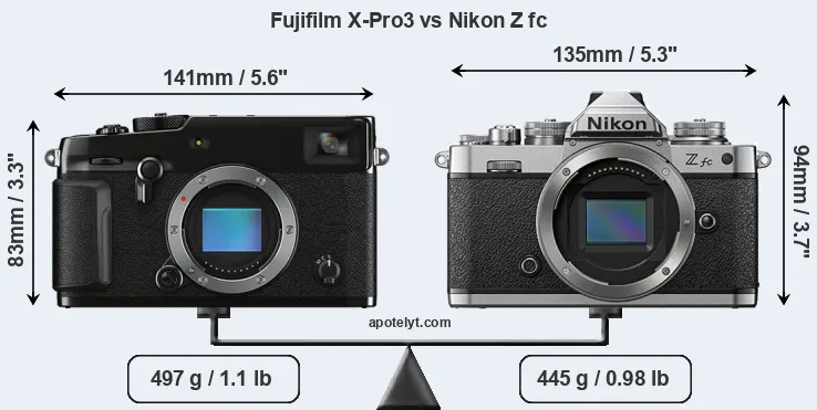Size Fujifilm X-Pro3 vs Nikon Z fc