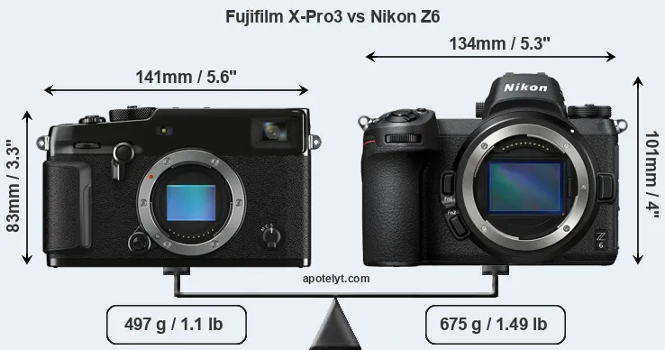 Size Fujifilm X-Pro3 vs Nikon Z6