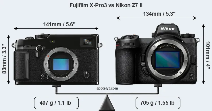 Size Fujifilm X-Pro3 vs Nikon Z7 II