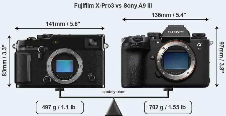 Size Fujifilm X-Pro3 vs Sony A9 III