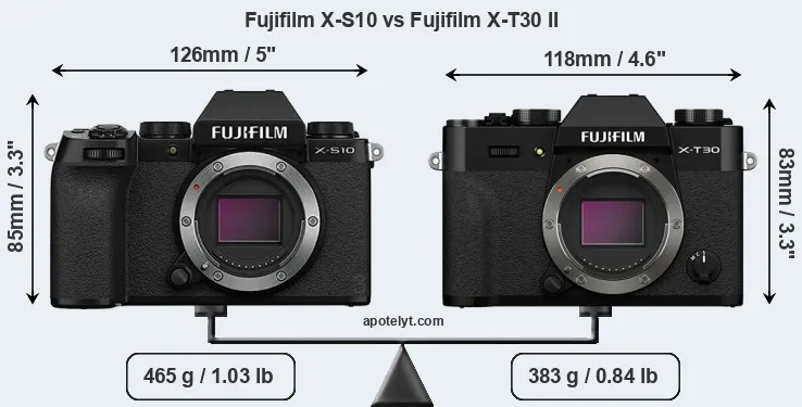 Size Fujifilm X-S10 vs Fujifilm X-T30 II