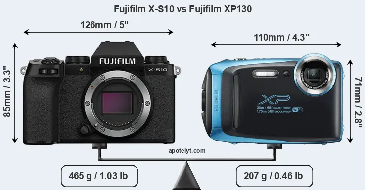 Size Fujifilm X-S10 vs Fujifilm XP130