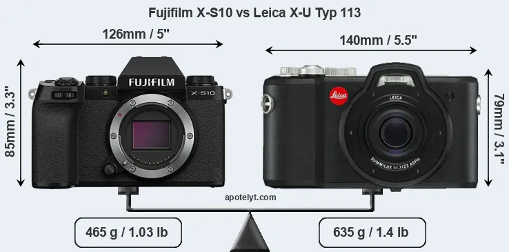 Size Fujifilm X-S10 vs Leica X-U Typ 113