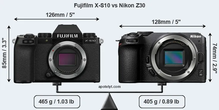 Size Fujifilm X-S10 vs Nikon Z30