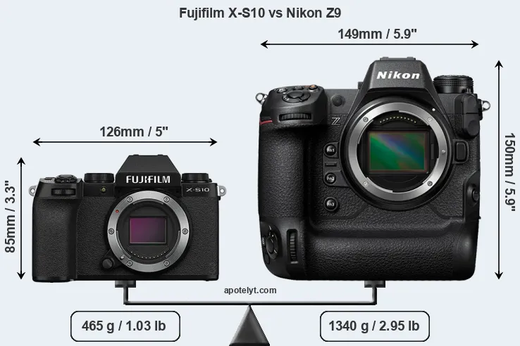 Size Fujifilm X-S10 vs Nikon Z9