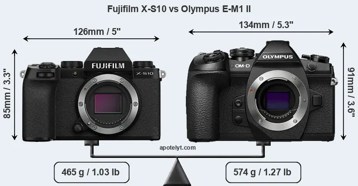 Size Fujifilm X-S10 vs Olympus E-M1 II