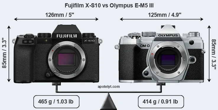 Size Fujifilm X-S10 vs Olympus E-M5 III