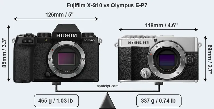 Size Fujifilm X-S10 vs Olympus E-P7