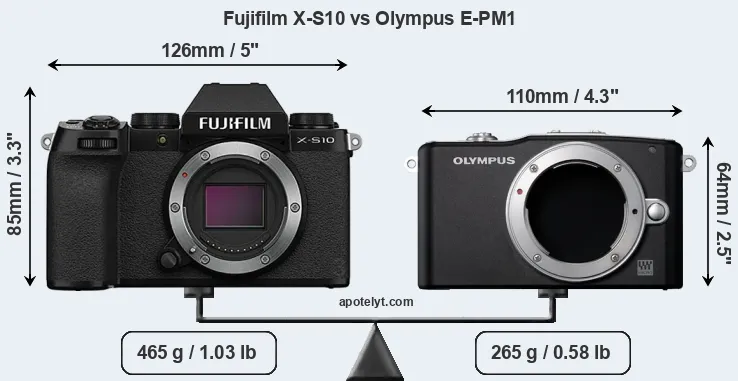 Size Fujifilm X-S10 vs Olympus E-PM1