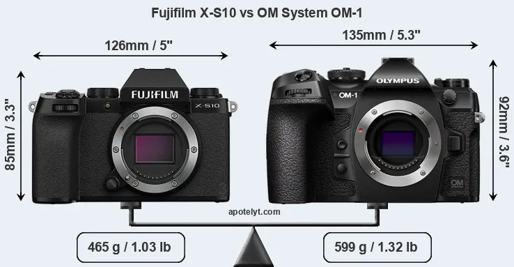 Size Fujifilm X-S10 vs OM System OM-1