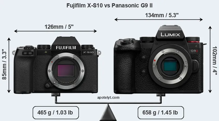 Size Fujifilm X-S10 vs Panasonic G9 II