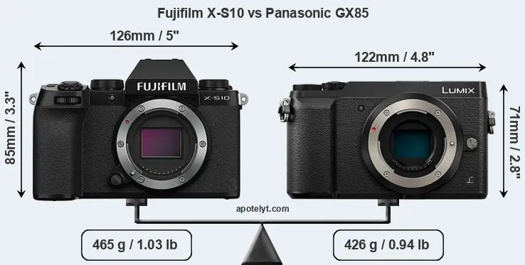 Size Fujifilm X-S10 vs Panasonic GX85