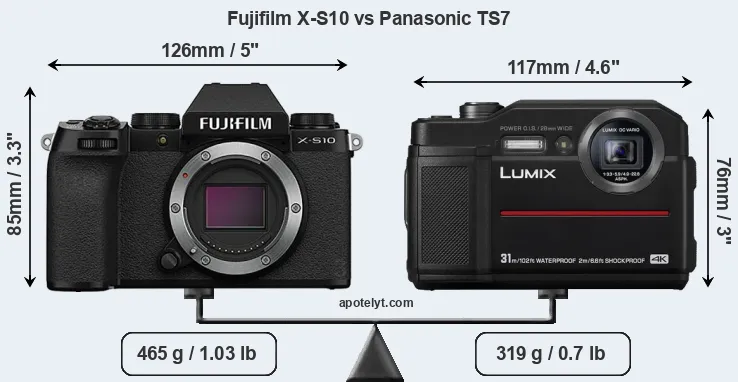 Size Fujifilm X-S10 vs Panasonic TS7