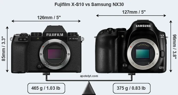 Size Fujifilm X-S10 vs Samsung NX30