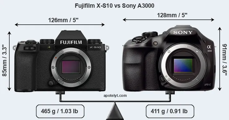 Size Fujifilm X-S10 vs Sony A3000