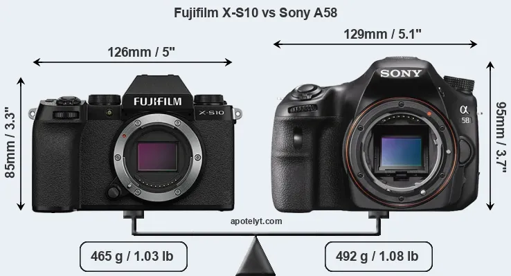 Size Fujifilm X-S10 vs Sony A58