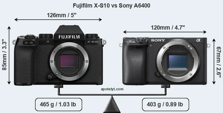 Size Fujifilm X-S10 vs Sony A6400
