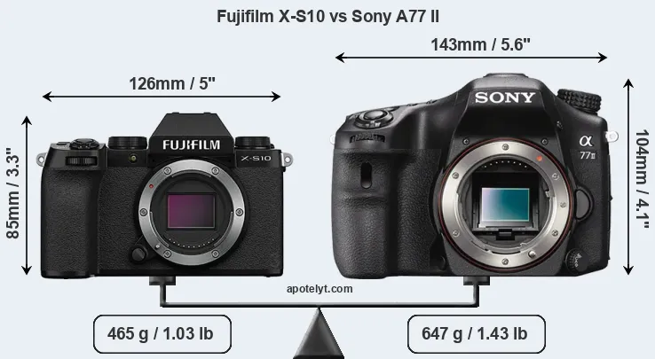 Size Fujifilm X-S10 vs Sony A77 II