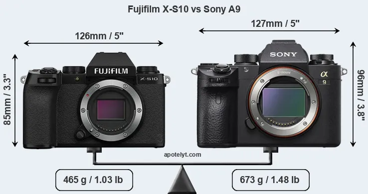 Size Fujifilm X-S10 vs Sony A9