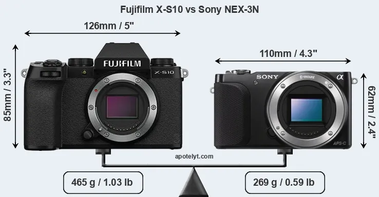 Size Fujifilm X-S10 vs Sony NEX-3N