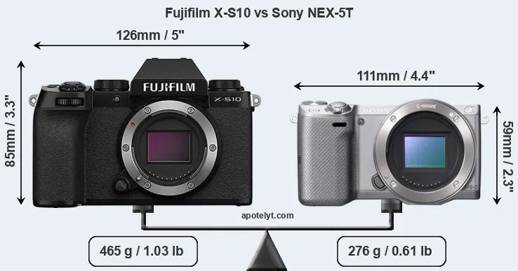 Size Fujifilm X-S10 vs Sony NEX-5T