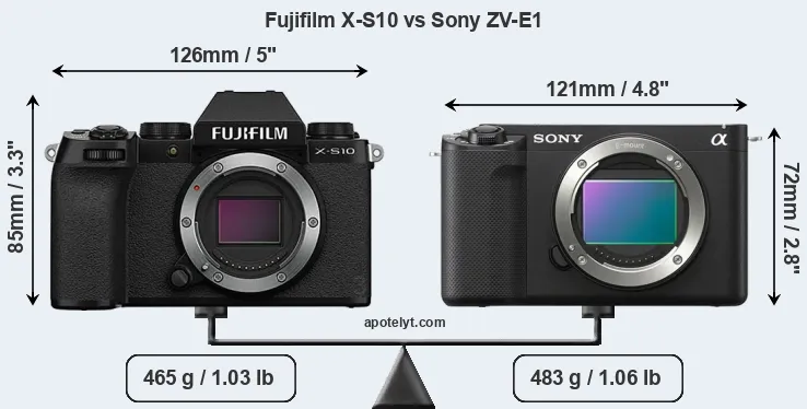 Size Fujifilm X-S10 vs Sony ZV-E1