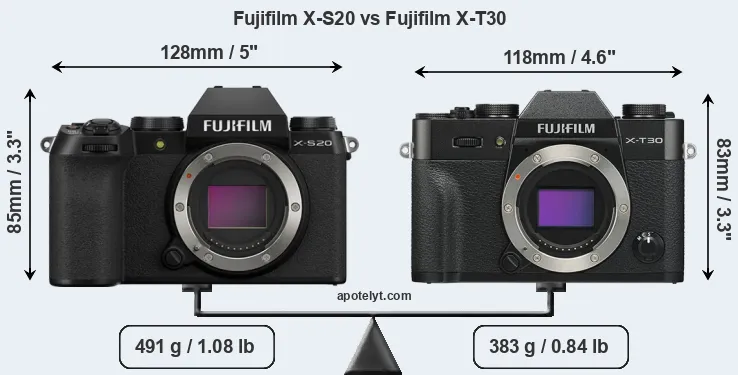 Size Fujifilm X-S20 vs Fujifilm X-T30