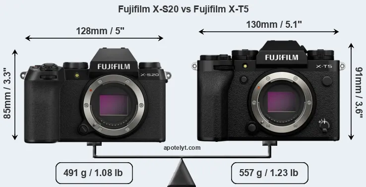 Size Fujifilm X-S20 vs Fujifilm X-T5