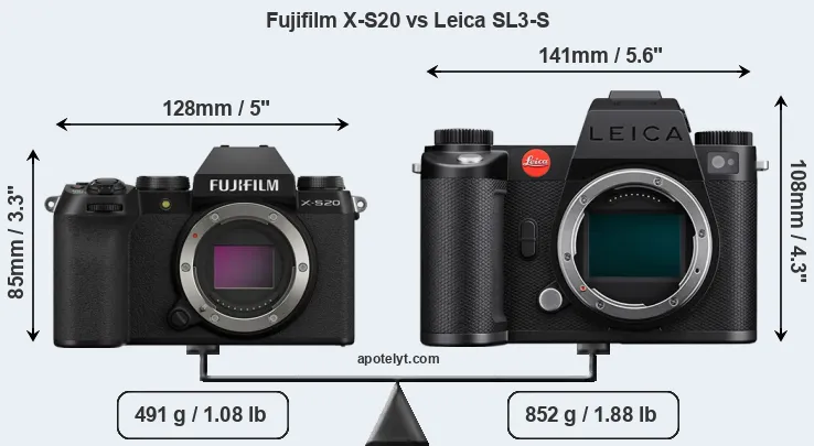Size Fujifilm X-S20 vs Leica SL3-S