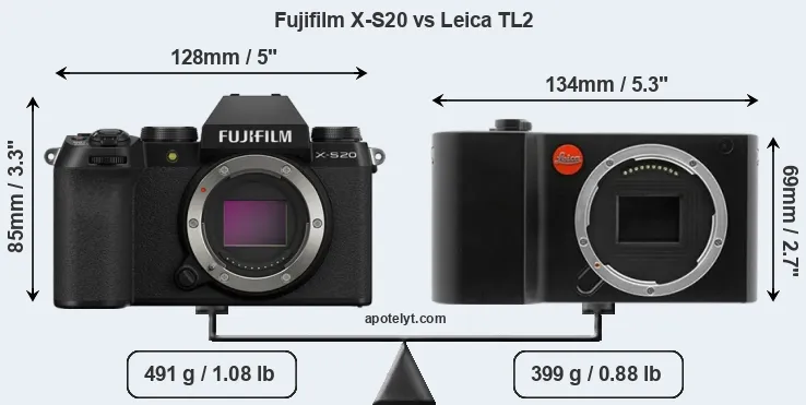 Size Fujifilm X-S20 vs Leica TL2