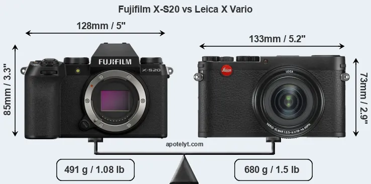 Size Fujifilm X-S20 vs Leica X Vario