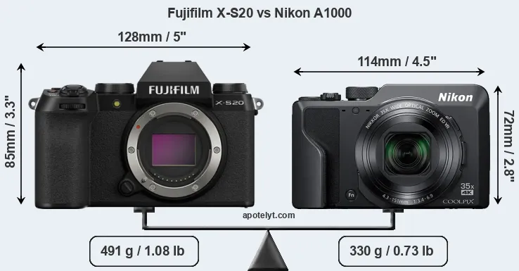 Size Fujifilm X-S20 vs Nikon A1000