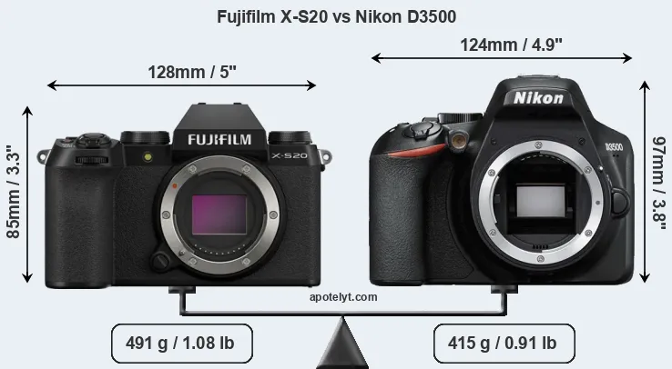 Size Fujifilm X-S20 vs Nikon D3500