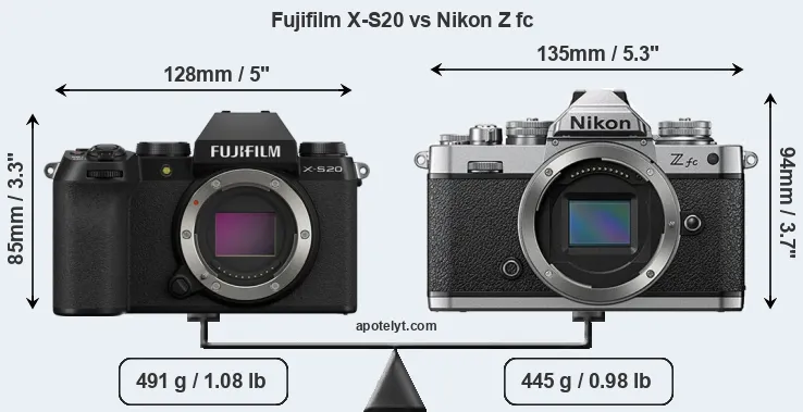 Size Fujifilm X-S20 vs Nikon Z fc