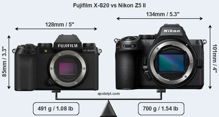 Size Fujifilm X-S20 vs Nikon Z5 II