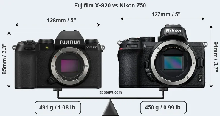 Size Fujifilm X-S20 vs Nikon Z50