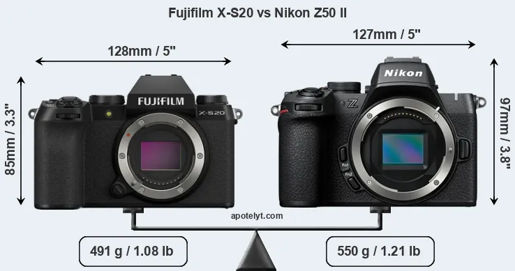 Size Fujifilm X-S20 vs Nikon Z50 II