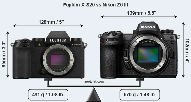 Size Fujifilm X-S20 vs Nikon Z6 III