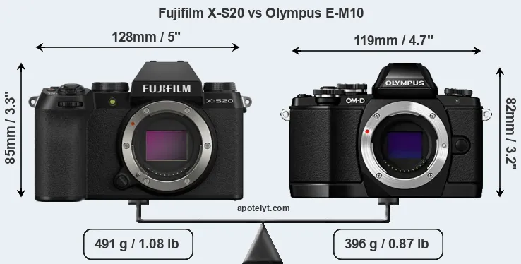 Size Fujifilm X-S20 vs Olympus E-M10