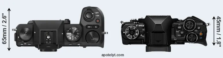 Compare X-S20 versus E-M5 II top