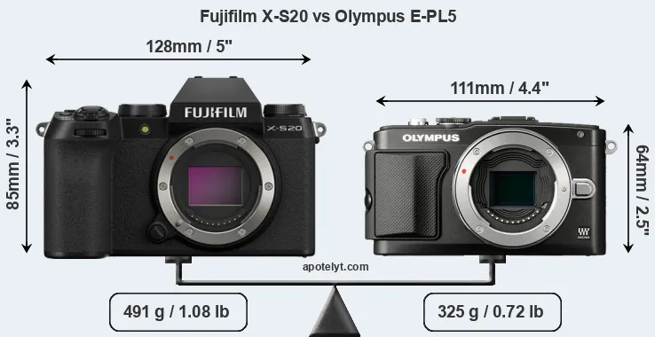 Size Fujifilm X-S20 vs Olympus E-PL5