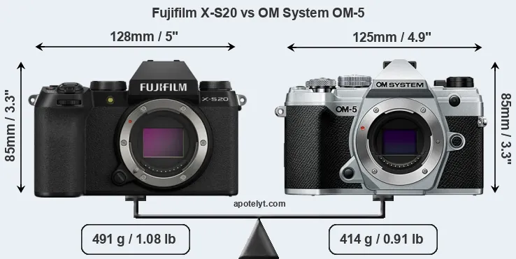 Size Fujifilm X-S20 vs OM System OM-5