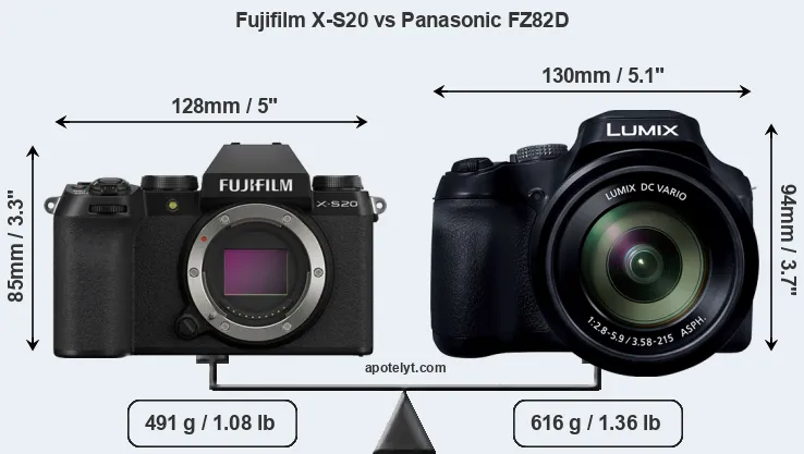 Size Fujifilm X-S20 vs Panasonic FZ82D