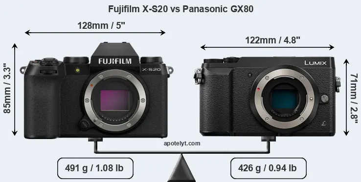 Size Fujifilm X-S20 vs Panasonic GX80