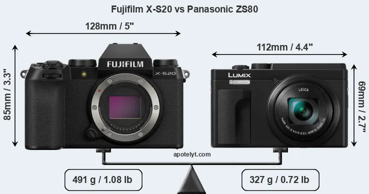 Size Fujifilm X-S20 vs Panasonic ZS80