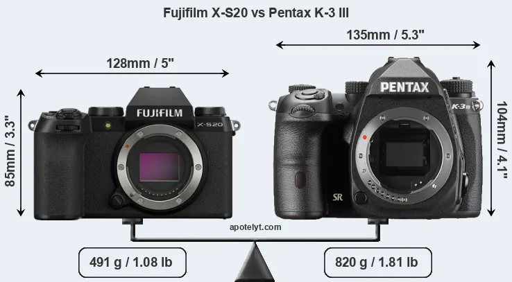 Size Fujifilm X-S20 vs Pentax K-3 III