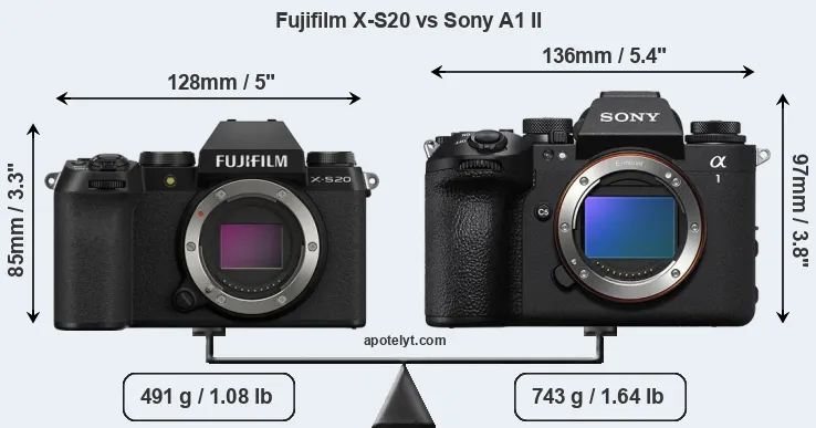 Size Fujifilm X-S20 vs Sony A1 II