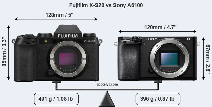 Size Fujifilm X-S20 vs Sony A6100